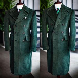 Abiti da uomo Velluto a coste Abito da uomo Soprabito Verde Inverno Giacca lunga Doppiopetto Festa Prom Giacca su misura Costume Homme