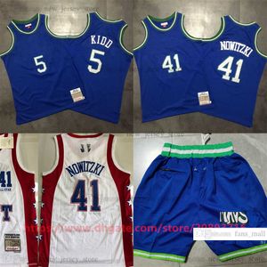 Mitchell i Ness Real Haftander Basketball Jason 5 Kidd Jerseys Retro Blue 41 Nowitzki Man Szygowane oddychające sportowe koszulki 2004 All-Star