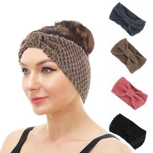 Fascia per capelli da donna Fasce elastiche lavorate a maglia invernali Fascia per capelli in lana lavorata a maglia Fiocco all'uncinetto Accessori per capelli turbante largo