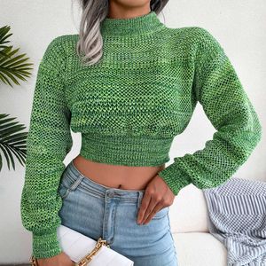 Women's Knits Tees Women Green Sweaters Autumn Winter Fashion Long Sleeve Knit Crop Tops Casual Slim Pullover Solid Sweater Jumper Soft Warm Pull T221012