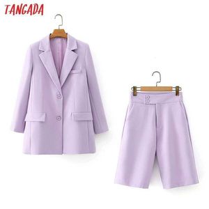 Women's Two Piece Pants Tangada 2021 women's suit set lavender casual blazer suit 2 piece set female jacket ladies blazer Shorts Sets DA105 T221012