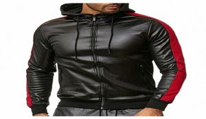 Men039S jackor Autumn Winter Retro Black Pu Leather Hoodie Solid Collar Jacket Pure Long Sleeved Fit Windbreaker Jacketg2 K0J1534206
