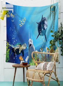 Hapaslar yunus baskılı duvar asılı deniz balıkları dikdörtgen goblen ev dekoru çarşafları yaz plaj kapağı battaniye masa bezi y
