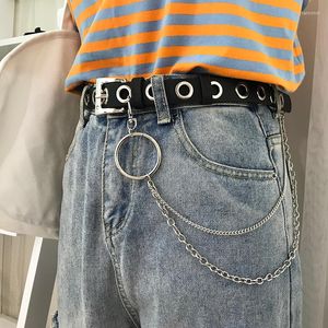 Gürtel EST Abnehmbare Taille Gürtel Kette Punk Hip-Hop Trendy Frauen Dame Mode Silber Pin Schnalle Leder Bund Jean YE75