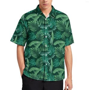 Men's Casual Shirts Tropical Leaf Print Shirt Men Palm Leaves Hawaiian Vintage Blouses Short Sleeve Oversized