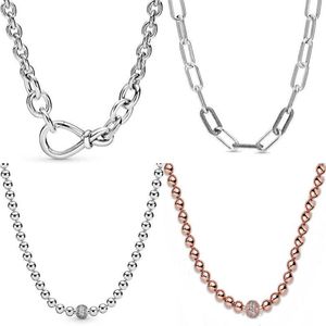 Original chunky oändlig knutpärlor Skjut mig länk Snake Chain Halsband för Pandora 925 Sterling Silver Bead Charm Diy Jewelry284K