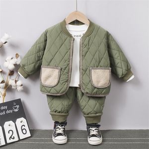 温かいコートかわいい幼児の新生児の女の子の固形服ロングパンツ2pc/セット服装綿の男の子トラックスーツセット0〜4年