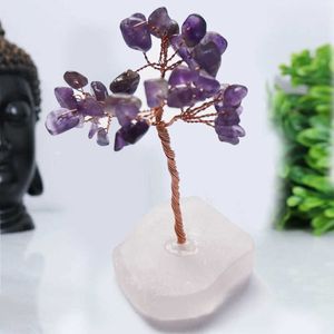 Bulk all'ingrosso Ametista a chip rosa al quarzo chakra cristallo albero della vita in rame albero moneta bonsai feng shui decorazioni