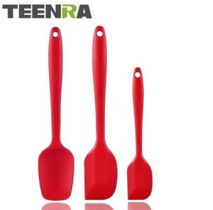 Teenra 3pcs Red Heatresistant Silicone Spoon Spatula Set Utensile da cucina Strumenti di torta in silicone set Spoon spatola antiaderente 2011