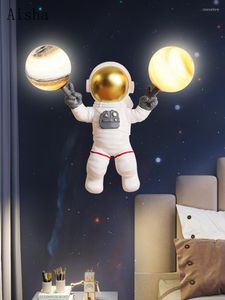 Lâmpadas de parede desenho animado Astronaut Lâmpada do quarto infantil Sconce de bebê Background Background Bordeneiro Decoração de viveiro