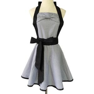 Cute Apron Cotton Black and White Gingaid Bow Working Women's Kitchen Items Nail Work 1223676