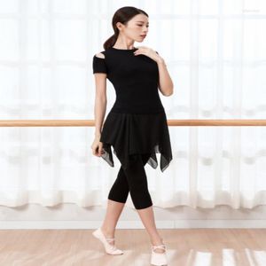 Abbigliamento da palcoscenico Donna Abbigliamento per spettacoli di danza Tendenze della moda Abito da ballo di danza classica Camicetta nera con collo alto Pantaloni gonna