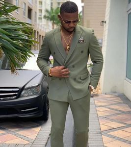 Ny ankomst Green Tuxedos Double Breasted Men Suits Custom Made 2 Pieces Wedding Slim Fit Tuxedo Terno Masculino Prom Groom Blazer