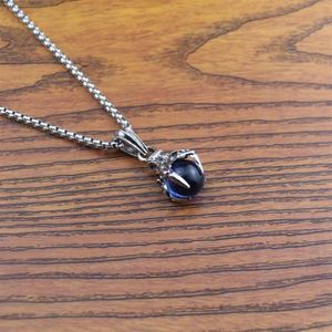 Pendant Necklaces Punk Style Jewelry Blue Black Dragon Bead Gothic Men Woman Necklace Silver Color Stainless Steel Chain2673