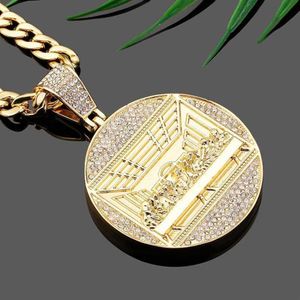 Sparkling Zircon Jesus The Last Supper Pendant Man Big Round Card Ice Out Cuban Chain Necklace Hip Hop Jewelry Female 201013273j