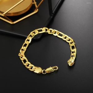 Bracelets de link 18K Gold Plated Classic 8mm Geometry Chain 925 carimbado para homem de festa de Natal para Man Women Fashion Jóias finas