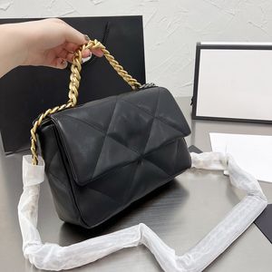 Mulheres 19 Sacoche ao ar livre Bolsas acolchoadas clássicas de retalho único de metal envelhecido Cadeia de hardware de metal de metal crossbody ombro de grande capacidade bolsas 25cm