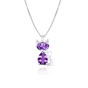 Collana con ciondolo gatto viola con zirconi cubici, collana per coppie, gioielli con ciondoli di moda