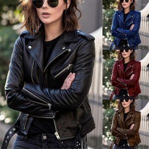 Damen Leder Herbst Frühling Frauen Kurze Faux PU Jacke Schlank Mode Punk Outwear Motorrad Casual Mantel Plus Größe