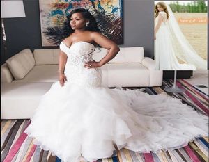 2021 Novos vestidos de noiva de sereia branca de marfim vintage Lace de cora o Up Up Plus Size Bridal Gowns vestidos de Novia qc15651800664