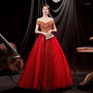 Ethnic Clothing Chinese Style Bride Wedding Dress Women Qipao Sexy One Shoulder Red Mesh Evening Party Prom Bling Vestidos De Festa