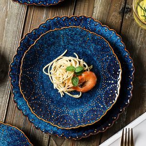 Тарелка японская керамическая тарелка Домохозяйство творческая синяя стейк эль -западная комбинация