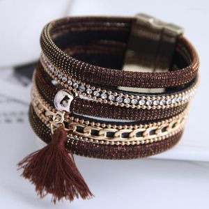 Link Bracelets Punk PU Leather For Women Boho Jewelry Cotton Tassel Width Charm & Bangles Men Accessories 2022