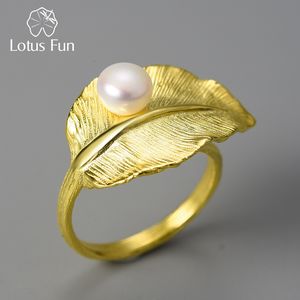 Solitaire Ring Lotus Fun 18K Gold Natural Pearl Ajusta Ajusta Folha de Casamento Para Mulheres Real 925 Sterling Silver Fine Luxury Jóias 221119