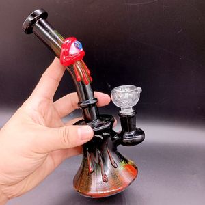 Bong a bulbo oculare nero da 8,5 pollici con ciotola in vetro Dab Rigs Tubi da fumo maschili da 14 mm per regalo di festa di Halloween