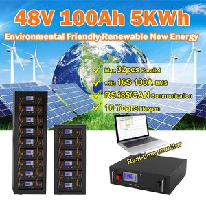 100AH ​​48V LIFEPO4 200AH 150AH Bateria de bateria 51,2V 5kWh com RS485 LAN Communication Max 32 Paralelo para armazenamento de energia UPS