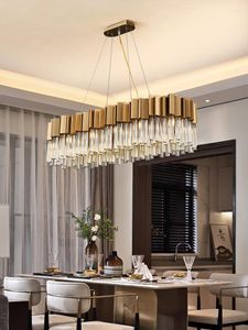 Hängslampor lyxiga led kristallkronor matsal kreativ rektangel Haning Light Fixture Gold Home Decor Modern Kitchen Lustrecd