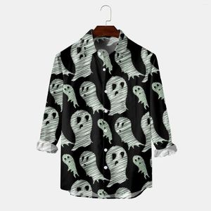 Camisas casuais masculinas homens pequenos festas masculinas halloween samas de camisa impressa de manga longa colar de colarinho fofo