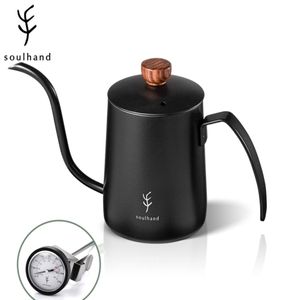 SOULHAND 600Ml Stainless Steel Coffee Kettle Gooseneck Cafe Pot Spout Teapot with Thermometer PourOver Drip Swan Neck 211011