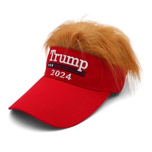 Trump 2024 Embroidery Hat With Hair Baseball Cap Trump Supporter Rally Parade Cotton Hats C1121