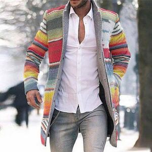 Jackets masculinos Amarelo Men elegante Rainbow Stripes Coat Moda de jaqueta de outono para ao ar livre 221121