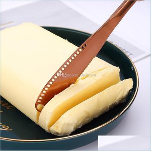 Knives Stainless Steel Butter Knife With Hole Bake Cheese Cream Knives Home Bar Kitchen Flatware Tool Gold Rainbow Drop Delivery Gar Dhjid