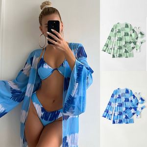 Stampa Costumi da bagno Push Up Bikini Perizoma Costume da bagno Donna 3 pezzi Bikini Set 2023 Bikini Donna Manica lunga Cover-Ups Spiaggia