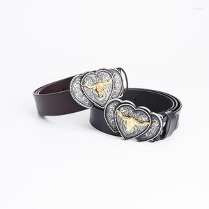 Belts Custom-made Unisex Belt Whole Cowhide Long Women's Single Loop Heart-shaped Buckle Punk For Men And Women