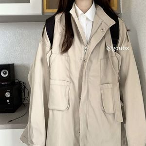 Damen Daunenparkas Safari-Jacke Männer Frauen Koreanische Lose Harajuku Solide Adrette Japan Baseball Uniform Jacke Vintage Reißverschlusstasche Mäntel 221121