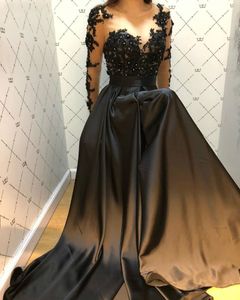 Avond formele jurk Abendkleider Vestido Longo Festa Robe de Soiree Black Arabische lange avondjurken met lange mouwen