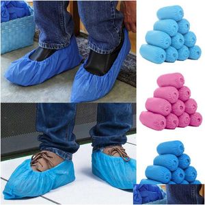 Coperture usa e getta 200Pcs Scarpe protettive usa e getta Er Antipolvere Antiscivolo Scarpe antinfortunistiche Tuta Protezione per pavimenti Pulizia spessa Copriscarpe Dhzia