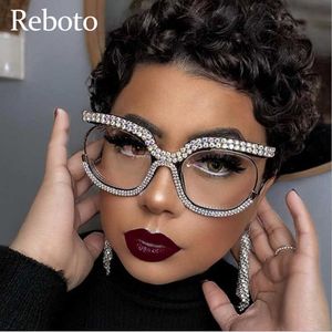 Sunglasses Frames Oversized Crystal Glasses Frames Women Round Luxury Diamond Clear Lens Anti Blue Light Optical Spectacle Frame Large Eyewear T2201114