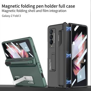 Hinge Cases For Samsung Galaxy Z Fold 3 5G Case Glass Film Screen Protector Magnetic Folding Side Pen Holder Cover