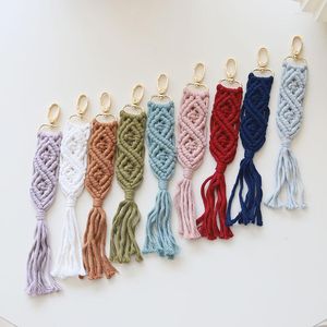 Keychains Macrame S Shape Boho Keychain For Women Cotton Key Chain Keyring Car /Bag Eco Accessories Bulk Wedding Favours