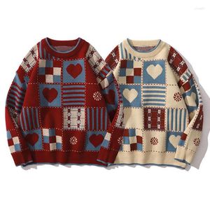 Мужские свитера Винтажный свитер Мужская хип-хоп уличная одежда Harajuku Ретро японский стиль Love Knitted 2022 Пары Осень Хлопковый пуловер