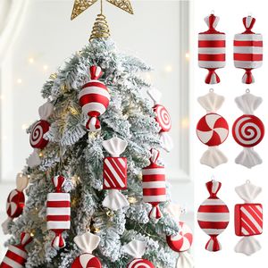 Noel Süslemeleri 6 PCS Asılı Şeker Topları Kırmızı Beyaz Kolye Ev Partisi Ağacı Navidad Kış Yılı 221119