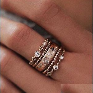 Pierścienie klastra 5PC/zestaw Zestaw kryształowych pierścień diamentowych pierścienie z folią Kobiety kombinacji zestawu biżuterii mody upuszczanie dostawy dhlbz
