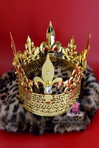 Король принц Золотая Корона Тиара Металл Имперский величественный мужчина женщин Женские украшения для волос косплей выпускные вечеринки в королевском стиле аксессуары MO1989599136
