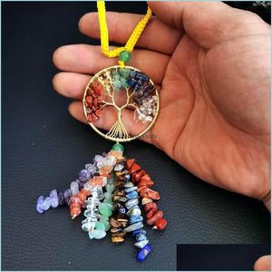 Anhänger Yoga 7 Chakra Stein Reiki Heilkristall Baum des Lebens Anhänger Auto Tasche Hängen Schmuck Zubehör Amethyst Tiger Eye Drop Dhgkq