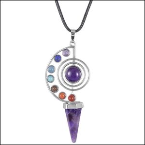 Pendant Necklaces Fashion Point Making Pendant Wholesale Healing Stone Yoga 7 Seven Chakras Jewelry Heal Sign Symbol Charm For Gift Dhics